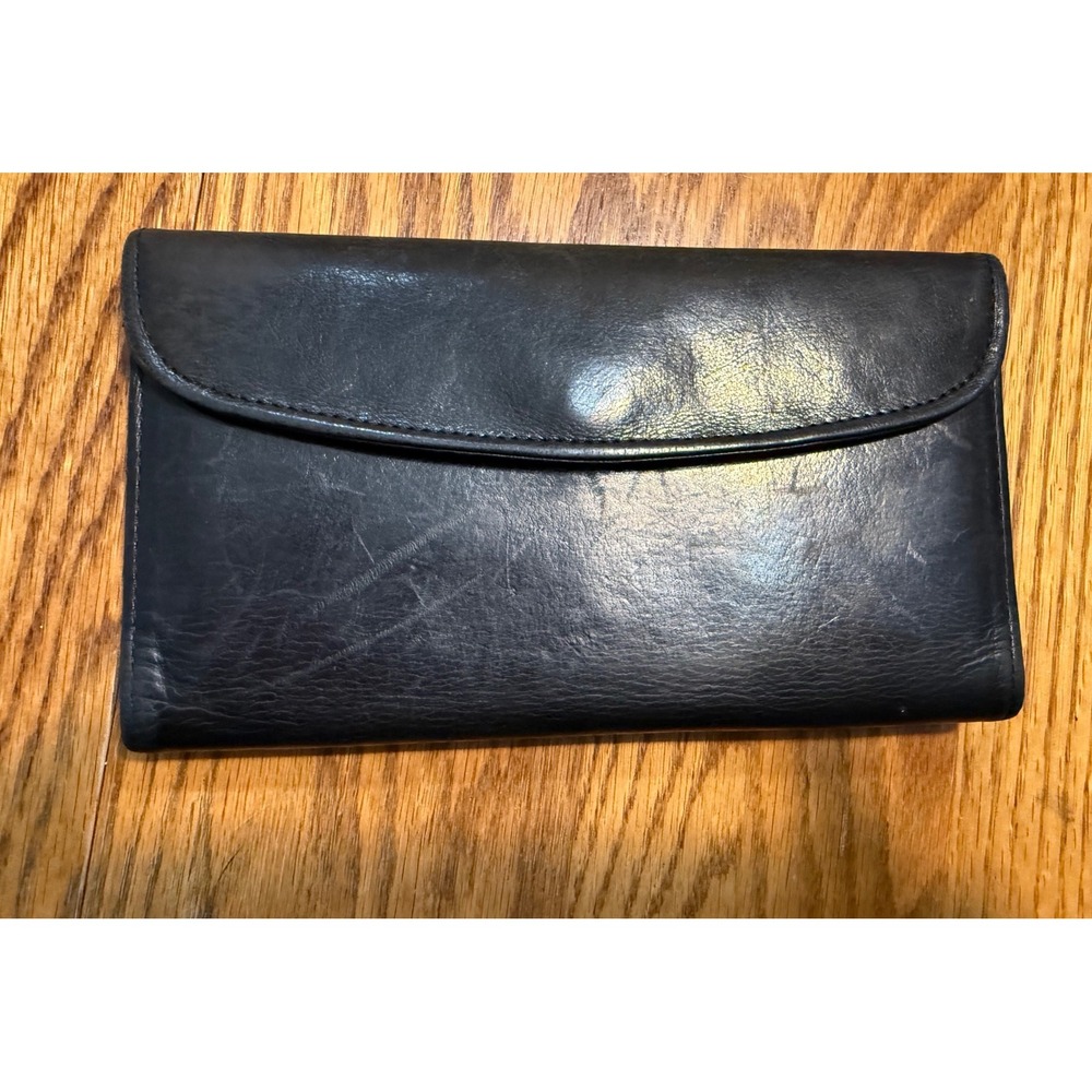 Vintage Coach Legacy Black Leather Continental Wallet Checkbook Cover 80s 90s